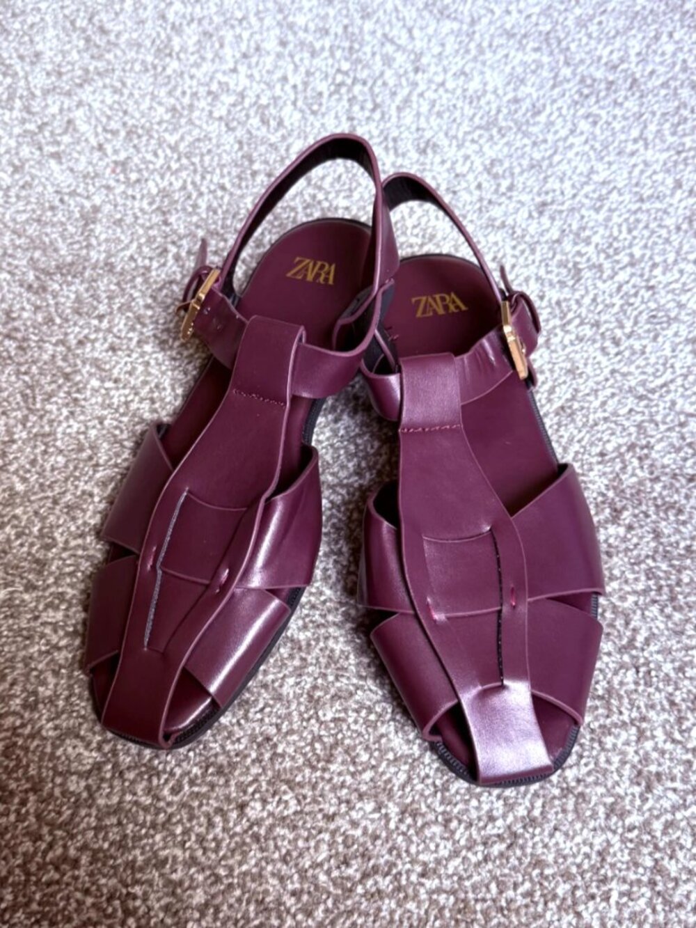 ZARA Women's Burgundy Leather Fisherman Cage Sandals EU 38 US 7.5 - Picture 4 of 13
